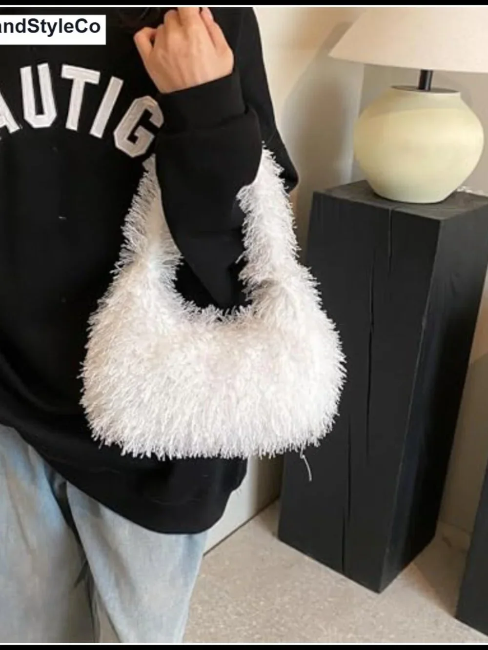 Faux Fur Fluffy Hobo Bag Furry Handbag Fuzzy Tote Shoulder Purse for Women